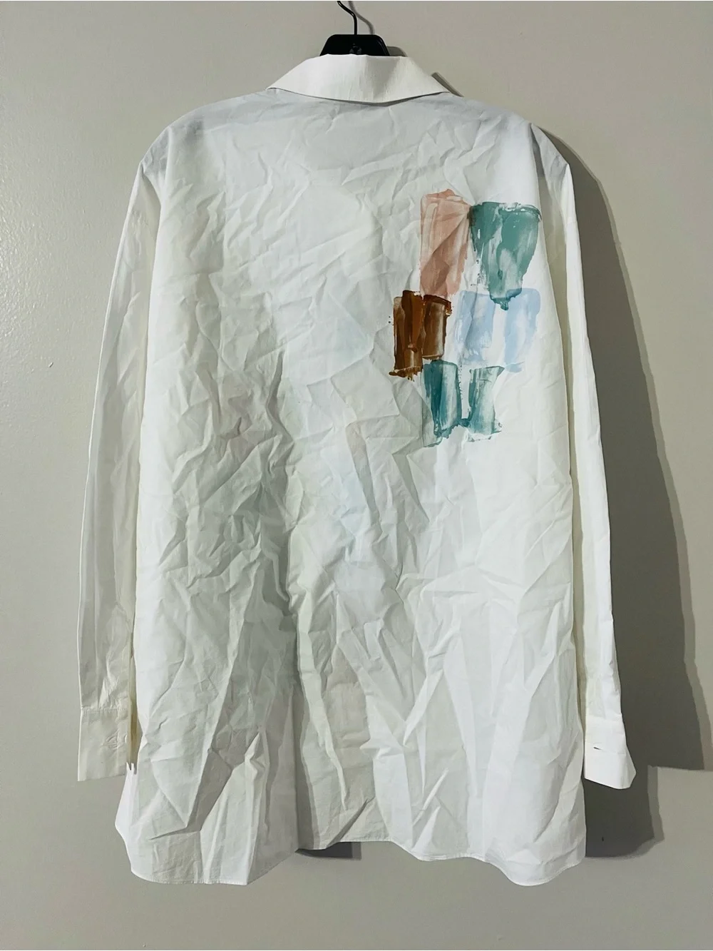 LAFAYETTE 148 Painter's Palette Print Cotton Poplin Oversized Shirt Sz L